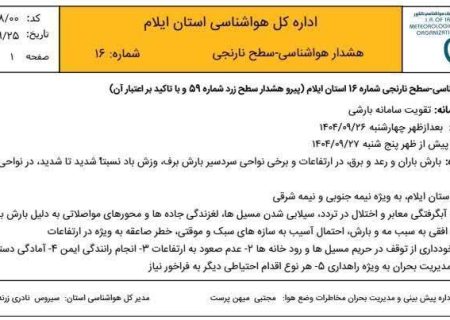 هشدار سطح نارنجی هواشناسی برای ایلام؛ تقویت سامانه بارشی از عصر چهارشنبه