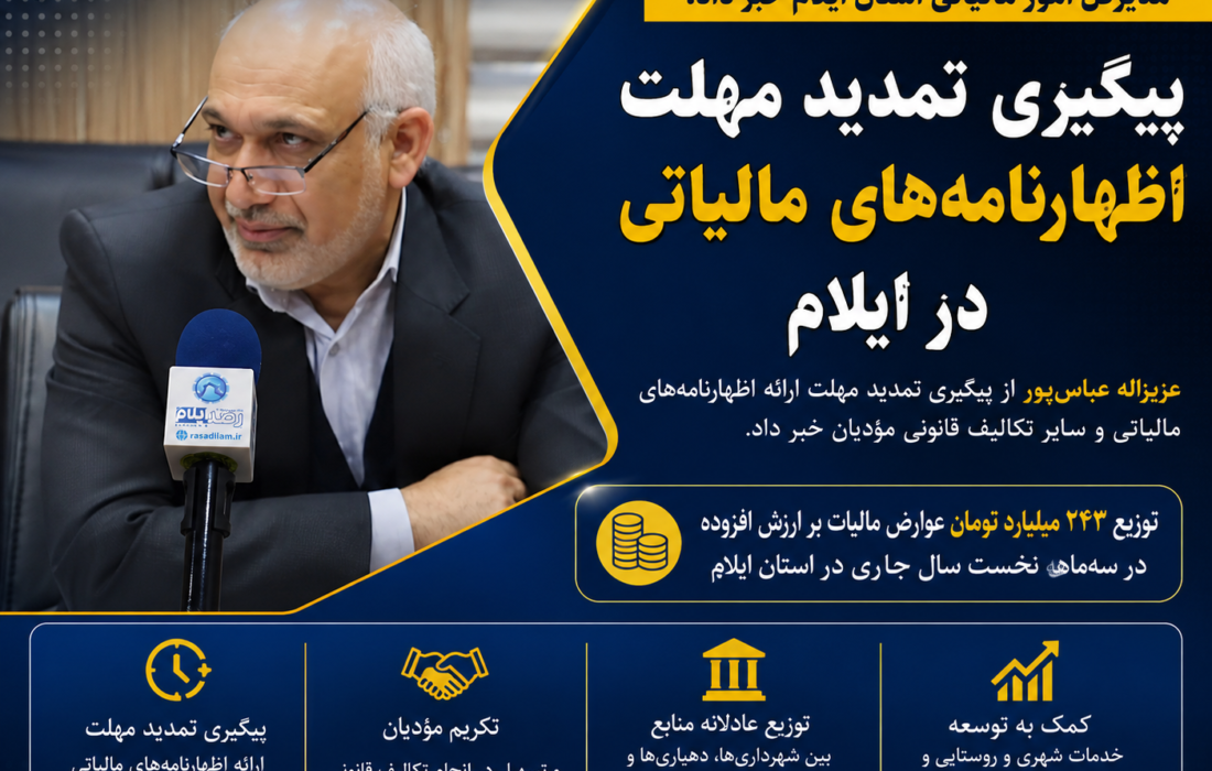 پیگیری تمدید مهلت ارائه اظهارنامه‌های مالیاتی در ایلام؛ توزیع ۲۴۳ میلیارد تومان عوارض ارزش افزوده در استان