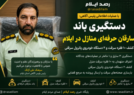 دستگیری باند سارقان حرفه‌ای منازل در ایلام؛ کشف ۱۰ فقره سرقت و ۲ خودروی پاترول سرقتی