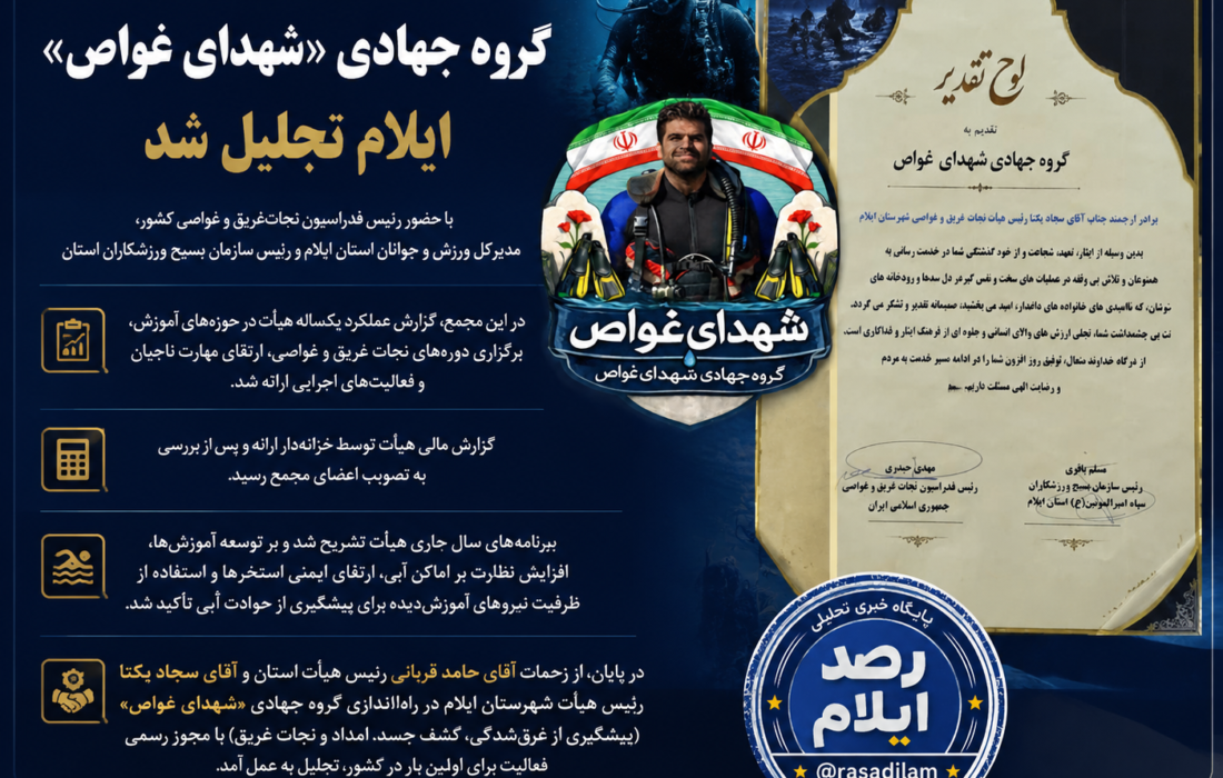 تجلیل از گروه جهادی شهدای غواص ایلام در مجمع سالیانه هیأت نجات‌غریق و غواصی استان