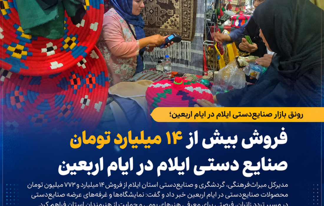 فروش بیش از ۱۴ میلیارد تومان صنایعدستی ایلام در ایام اربعین