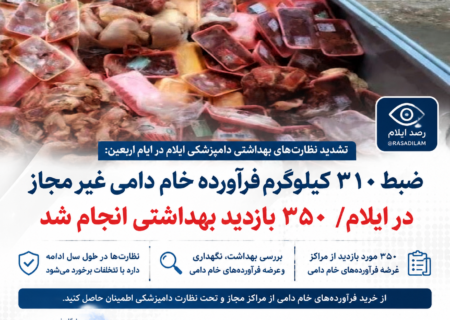 ضبط ۳۱۰ کیلوگرم فرآورده خام دامی غیرمجاز در ایلام/ ۳۵۰ بازدید بهداشتی از مراکز عرضه انجام شد