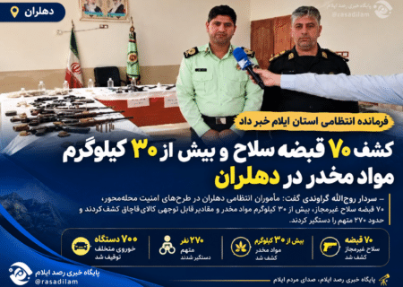کشف ۷۰ قبضه سلاح و بیش از ۳۰ کیلوگرم مواد مخدر در دهلران
